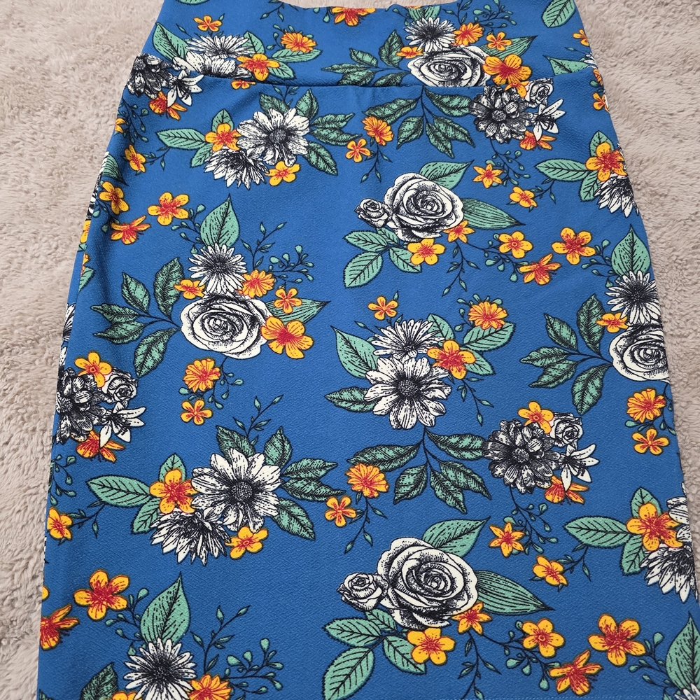 Lularoe Cassie Floral Blue Pencil Skirt